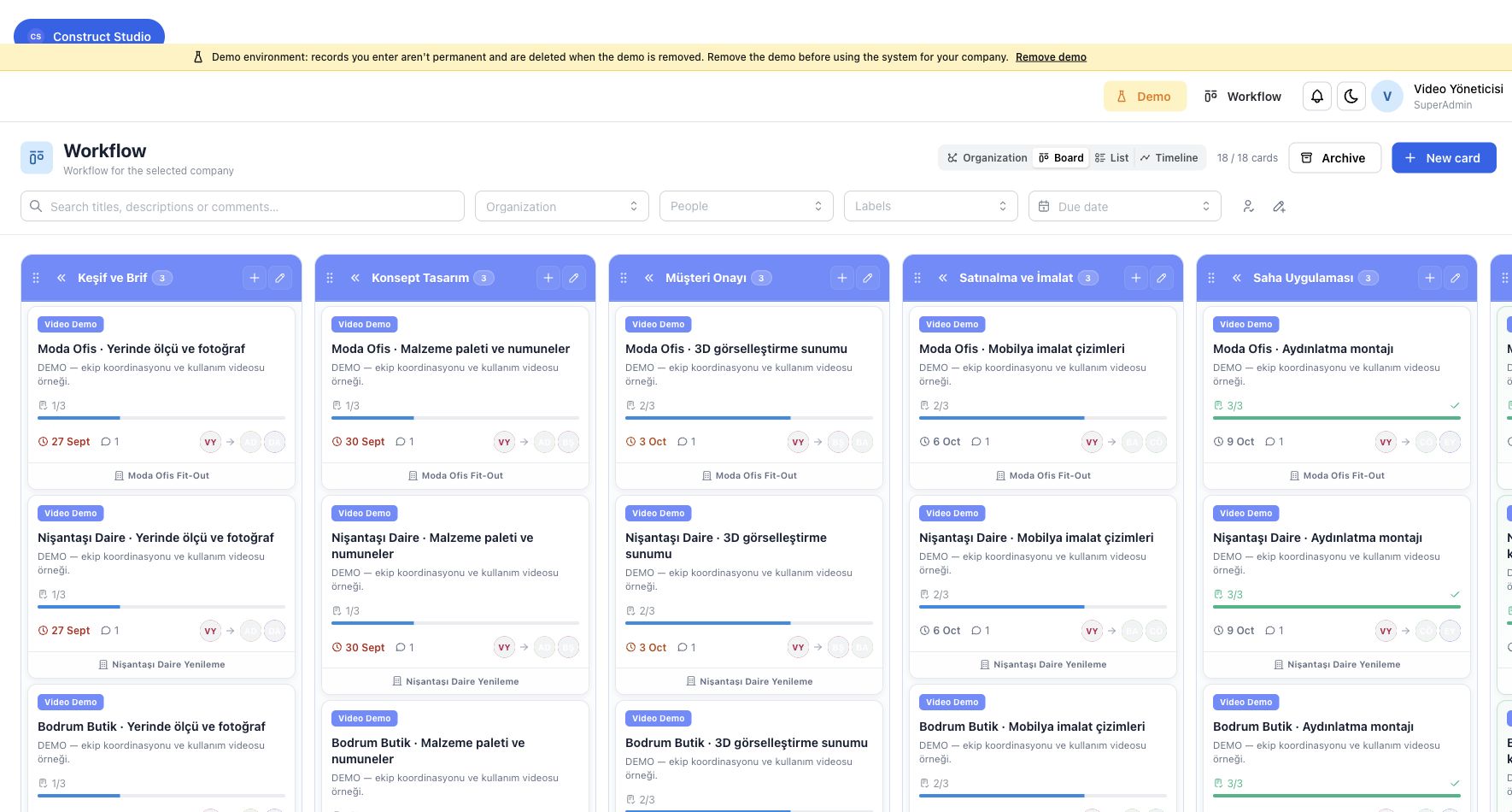 Actual workflow board and task records · Sample data